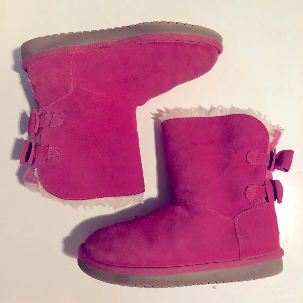UGG Kids Pink Suede Bow Back Boots